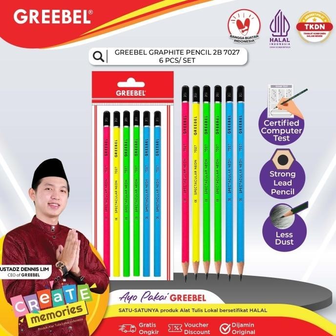 

GREEBEL PENCIL 2B 7027 NEON /Pensil Kayu Graphite Untuk Ujian & Gambar