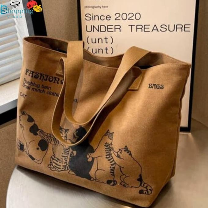 Tas Totebag Kanvas Fashion Wanita/Totebag Bergambar Lucu/Totebag Besar