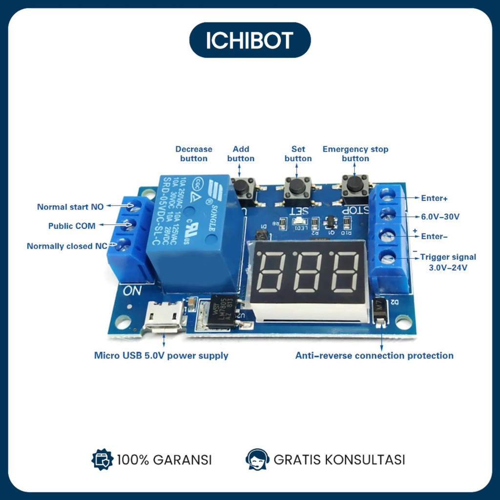 Relay Timer Delay Modul Display 4 Tombol Digital DC Time Module Switch Off Delay