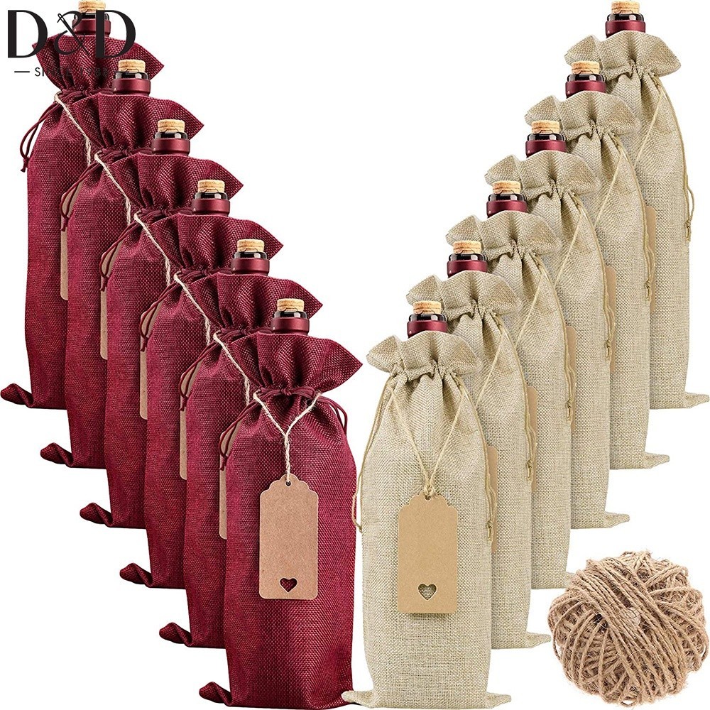 

12 Buah Tas Hadiah Tas Anggur Goni Tas Botol Anggur Multiwarna Ulang Tahun Pernikahan Natal dengan Label Tali