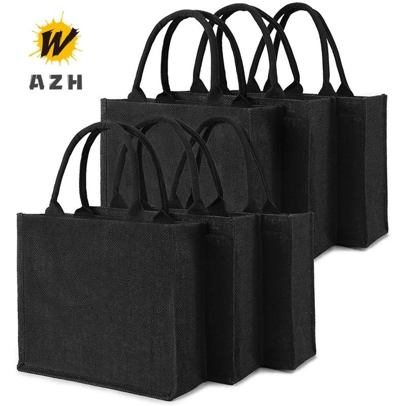 

6 Buah Tas Jinjing Goni Hitam, Tas Jinjing Rami dengan Pegangan & Interior Laminasi, Tas Hadiah Pengiring Pengantin Pernikahan, Tas Kosong