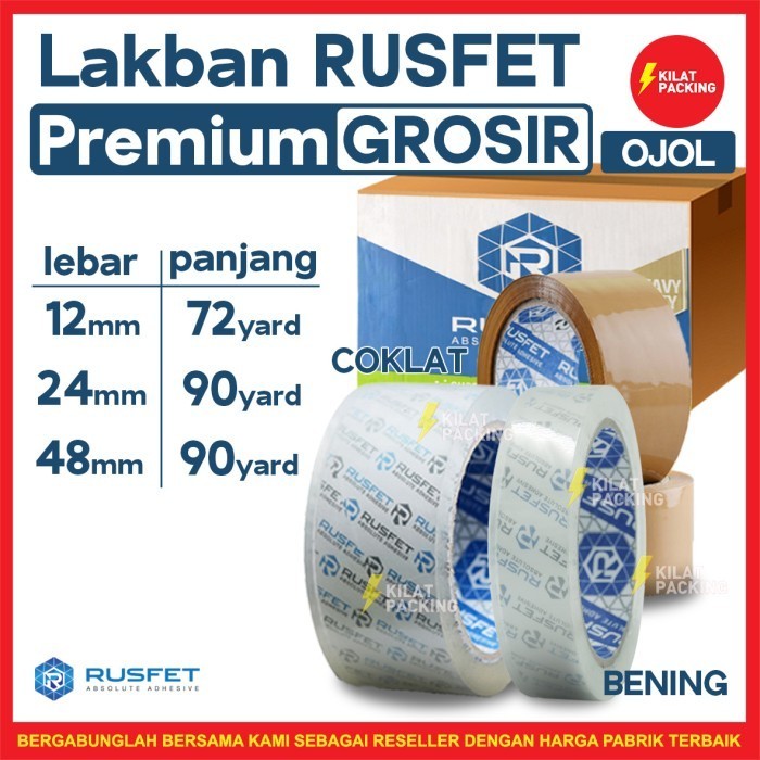 

Lakban Rusfet Premium Super Per DUS OJOL - Bening,24mm X 90yard