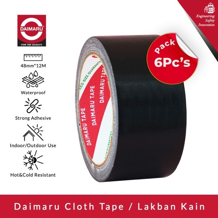 

Paket 6pcs Cloth Tape Lakban Kain Hitam 48 mm x 12 meter