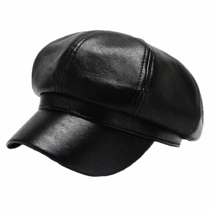 Topi Baret Beret Kulit PU Leather Korea Import Pelukis Vintage