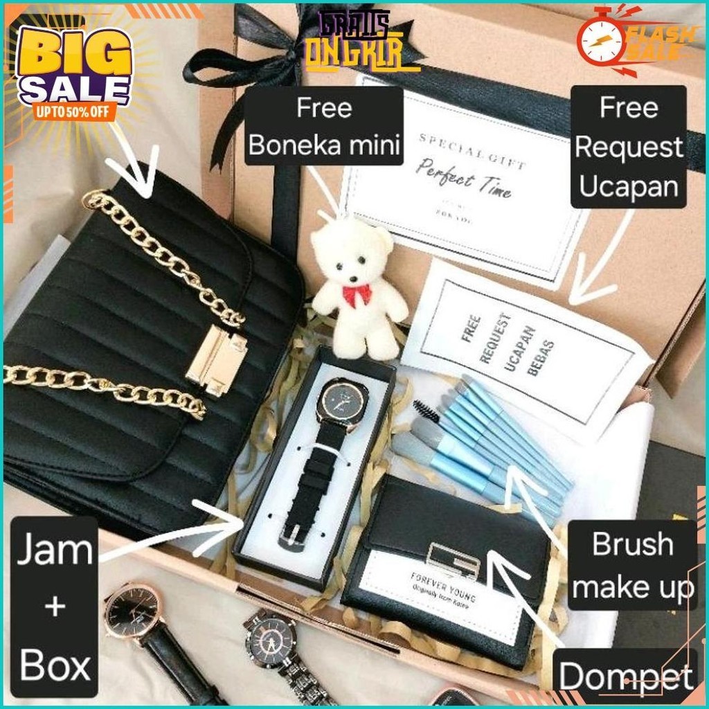 Hampers Gift Box Cewek / Wanita Exclusive Untuk Kado / Hadiah Isi Jam Tangan || Tas || Dompet | Parf