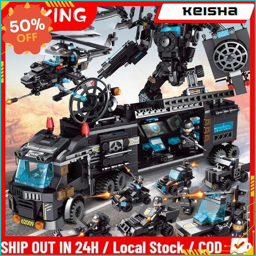 Fg54Rm Cod1000Pcs Robot Polisi Mainan Brick Blok / Police Vehicle Hawk Swat Mainan / Hadiah Ulang Ta