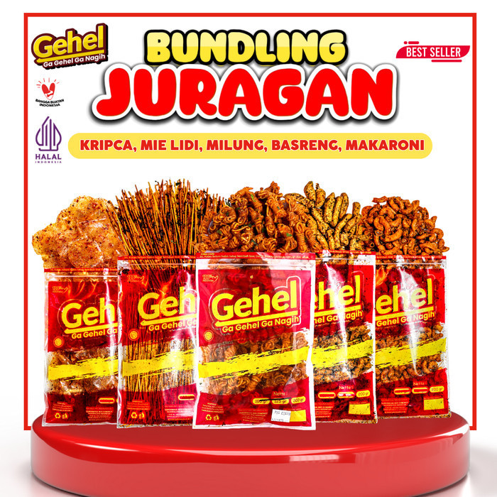 

SALE Bundling Juragan - GEHEL (Mie Lidi,Basreng,Makaroni,Kripca,Milung)
