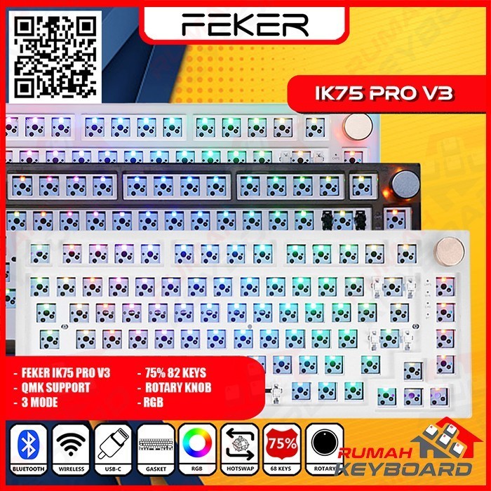 MECHANICAL KEYARD - FEKER IK75 V3 PRO - 3 MODE - GASKET - RGB - KNOB