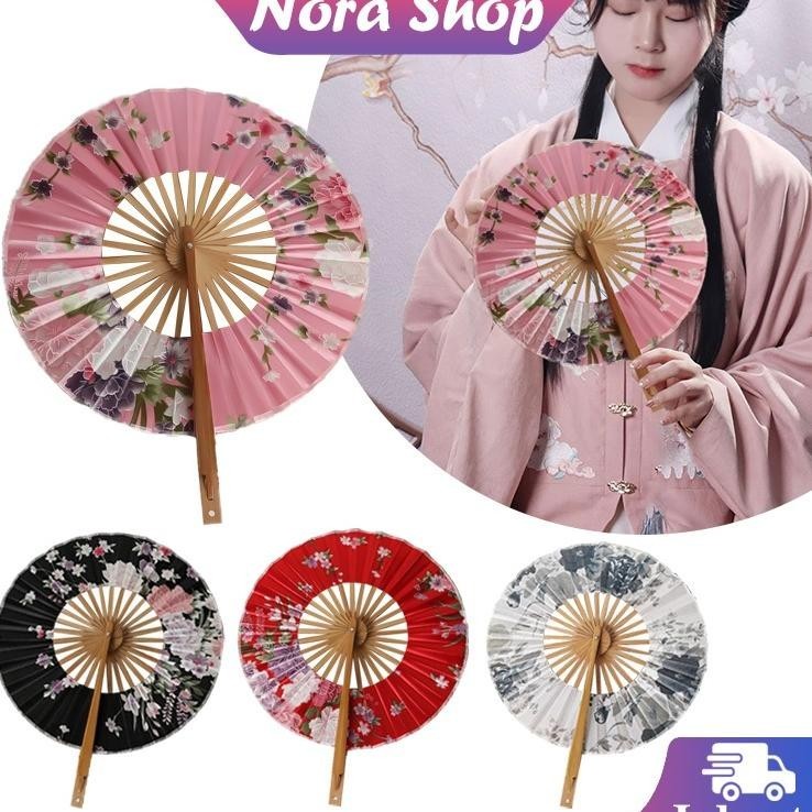 Kipas Tangan Menari Lipat Jepang Bulat Kayu Kipas Kayu Full Bulat Kipas Lipat Retro Souvenir Kipas