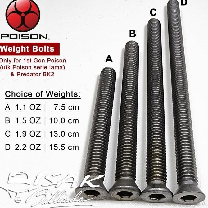 Poison Weight Bolt - 1St Generation - Pemberat Stick Billiard Biliar