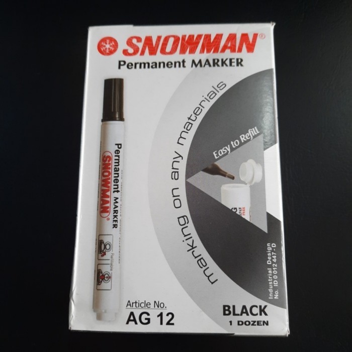 

Sarila Spidol Snowman Permanent Marker Hitam 12Pcs Original
