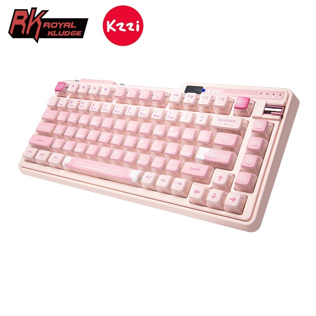 KZZI Kezhi K75 Pro + Sakura Pink Nirkabel Tiga Mode Keyboard Mekanis Gasket Gaming RGB Bubuk Emas Ce