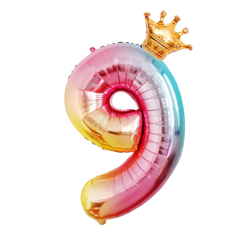 100 Buah/32 Inci Balon Foil Aluminium Gradien + Mahkota Dekorasi Meriah Balon Digital Pelangi Pesta 