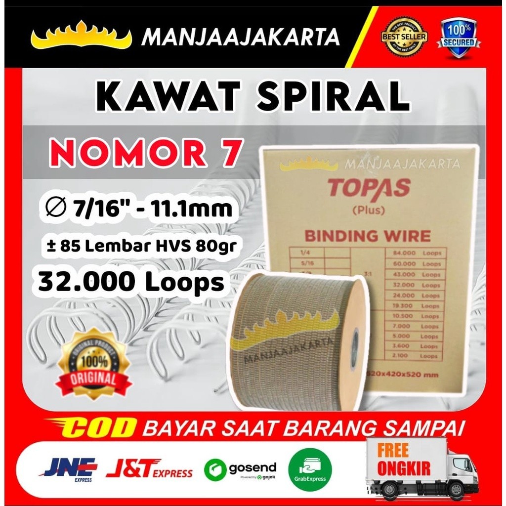 

Jilid Spiral TOPAS PLUS 7/16 putih Kawat Spiral No 7 Spiral Kalender Kawat Spiral 7 per 16 putih