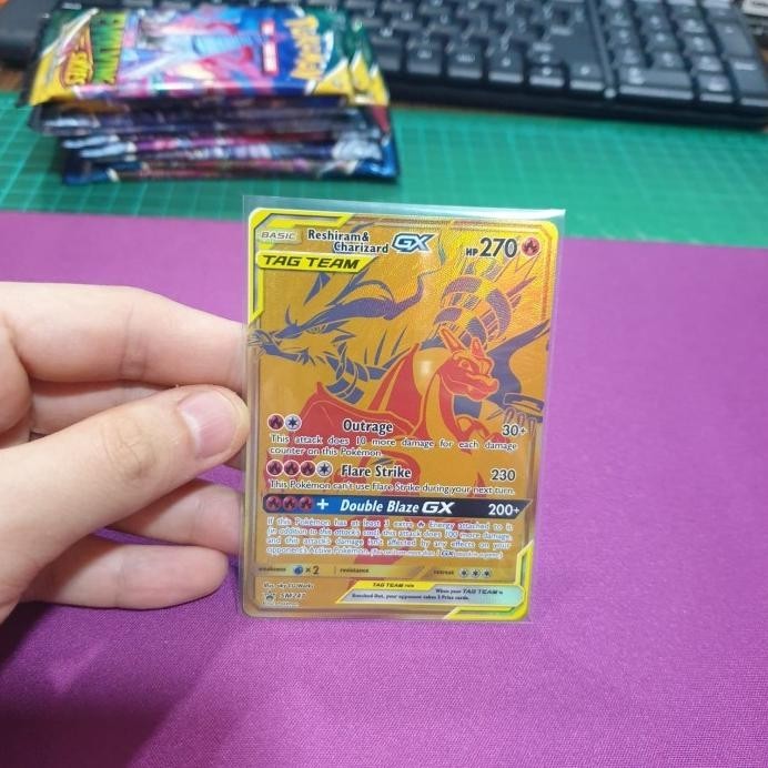 KARTU POKEMON ENGLISH - RESHIRAM CHARIZARD GX GOLD PREMIUM