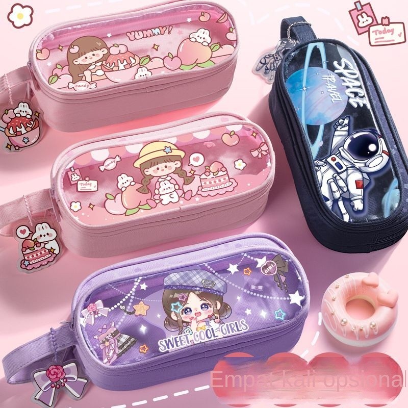 

Kotak Alat Tulis Siswa, Tempat Pensil Portabel Tiga Lapis Transparan