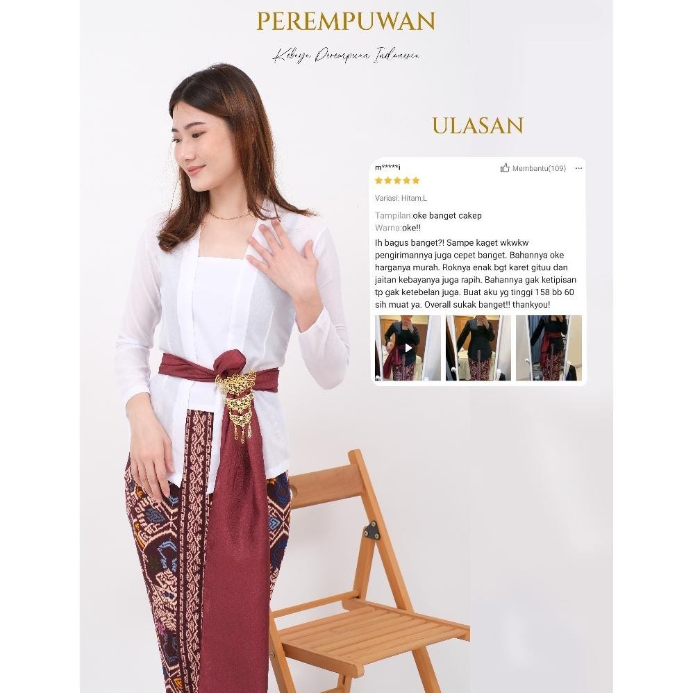SAMAYA Setelan Atasan Kebaya Kutu baru Bali Kain Sifon Chiffon  Putih Hitam Polos Simple Vintage Cas