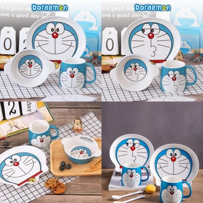 NEW Piring Mangkok Gelas Mug Cangkir Keramik Doraemon ORI