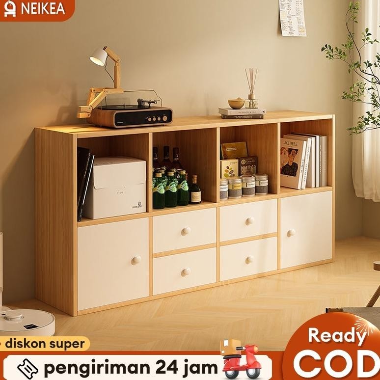 Rak Buku Kayu Lemari Buku Kayu Dengan Pintu Rak Serbaguna