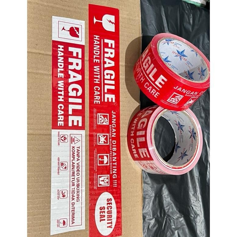

gjk-25 Lakban Fragile Merah 1 Slop Isi 6 Pcs JANGAN DIBANTING Original