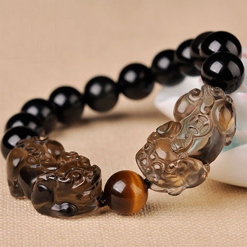 Icy Obsidian Double Pixiu Bracelet