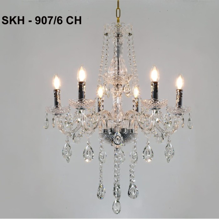 Lampu Hias Gantung Lilin Kristal Ruang Tamu 907-6 Lampu