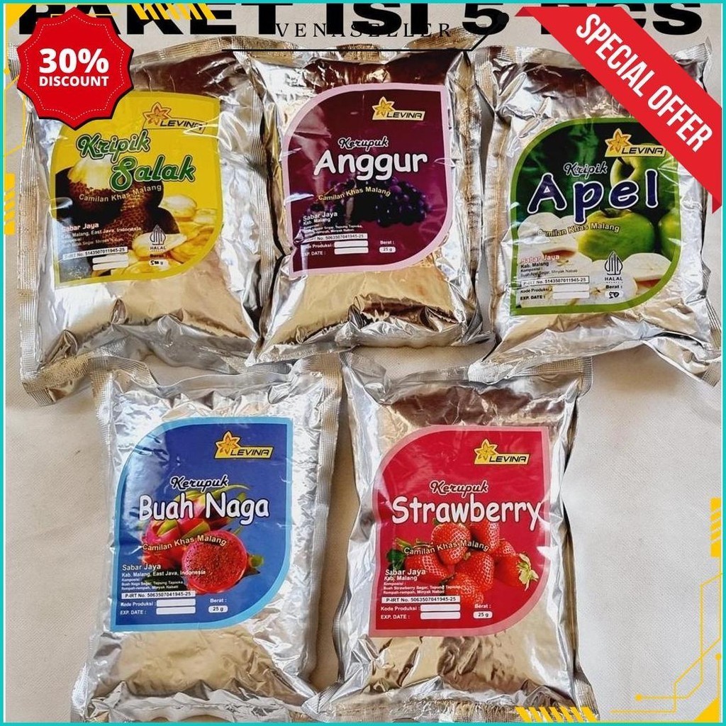 

Promo Paket Isi 5 Bungkus Keripik Dan Krupuk Buah Original Produk