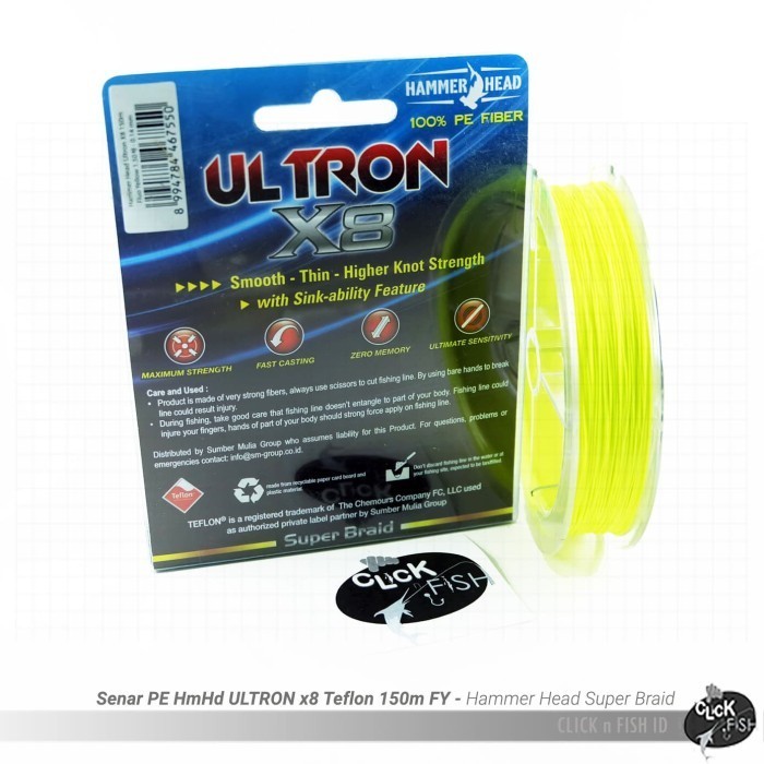 Senar Pe#4.0 Hammerhead Ultron X8 65Lbs/0.23Mm - 29.6Kg F Yellow -150M