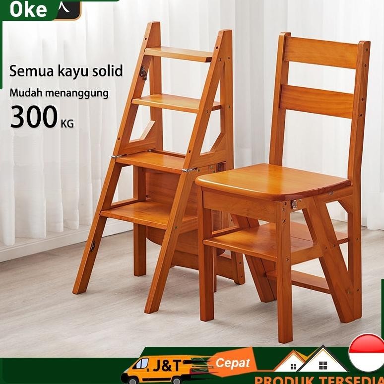 Kursi kayu Kursi tangga lipat kayu Kursi perpustakaan multifungsi Kursi lipat Kursi Tangga 2in1