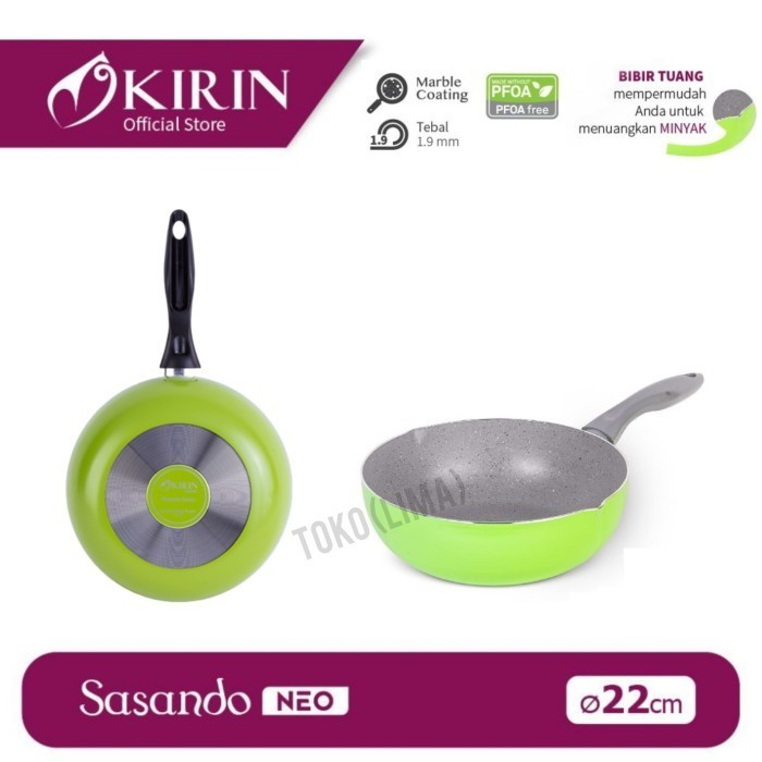 Wajan Kirin Sasando Deep Frypan 22Cm Teflon Wok Anti Lengket Wok 22 Cm