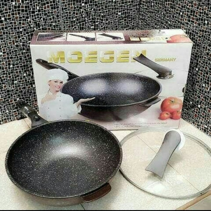 Moegen Wajan Teplon Marble Keramik Anti Lengket Germany Wok Pan 30 Cm