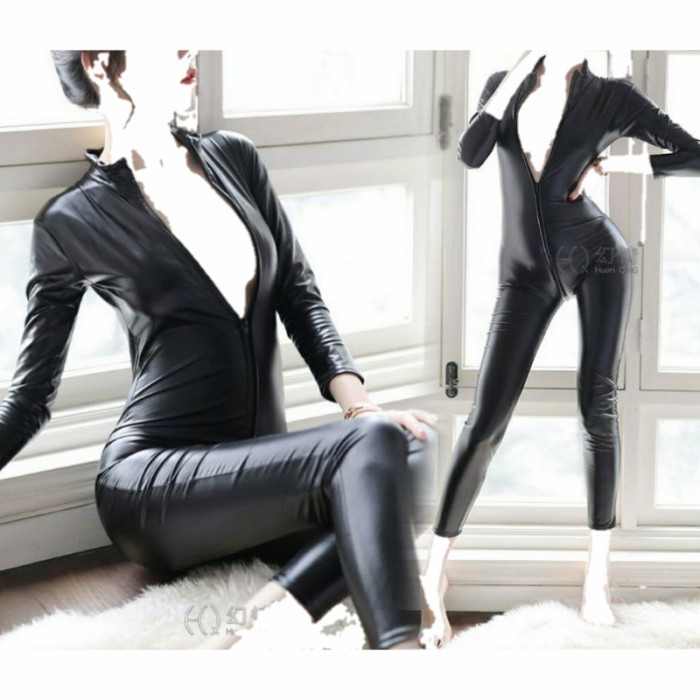 BERMUTU Costume Cat woman Cosplay Bodysuit Jumpsuit Latex Sexy Lingerie