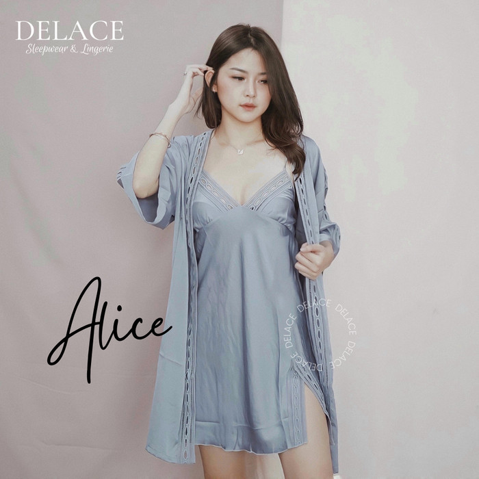 HEMAT ALICE Delace Lingerie Set Kimono Dress Satin Silk Premium