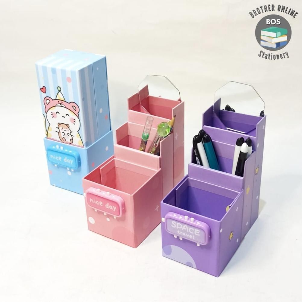 

yl-24 BOS Kotak Pensil Karton Berdiri Tingkat Pin/Cermin/Pencil Box/Wadah Berkualitas