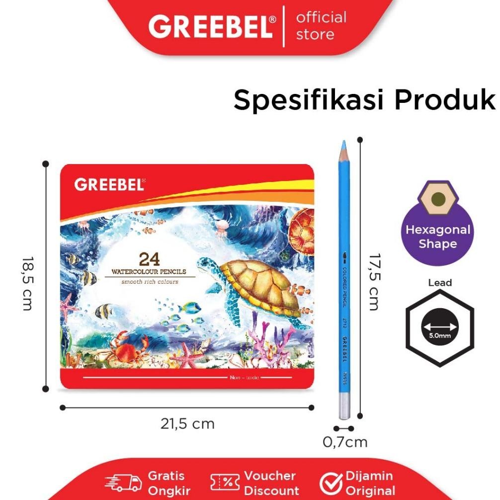 

XD27 GREEBEL Pensil Warna (2724) Watercolor Tin Case 24 Warna / Coloring / Pensil warna Greebel / Pensil warna Aman untuk Anak Mewarnai Premium