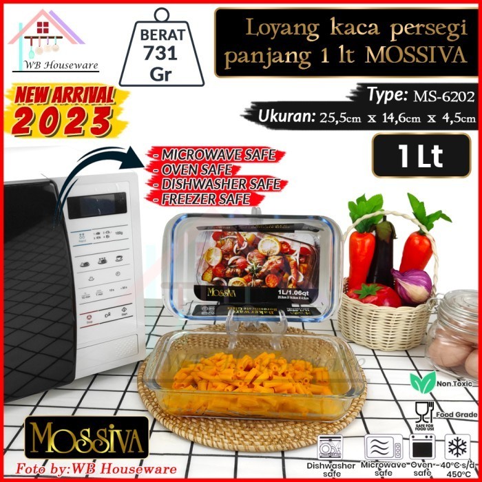 Mossiva Loyang Kaca Segi Tahan Panas / Wadah Prasmanan / Baking Tray