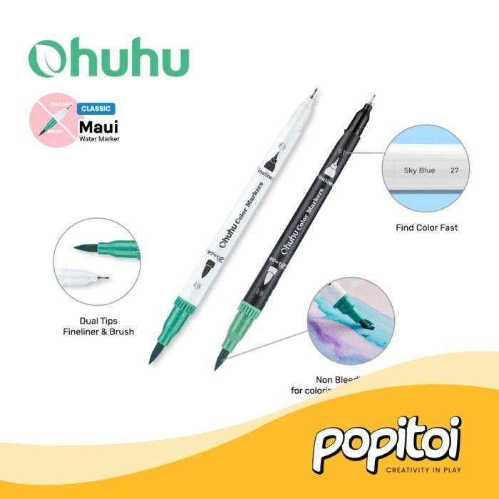 

OHUHU Maui 36 Colors Pens (Brush & Fineliner) Water Based Watercolor