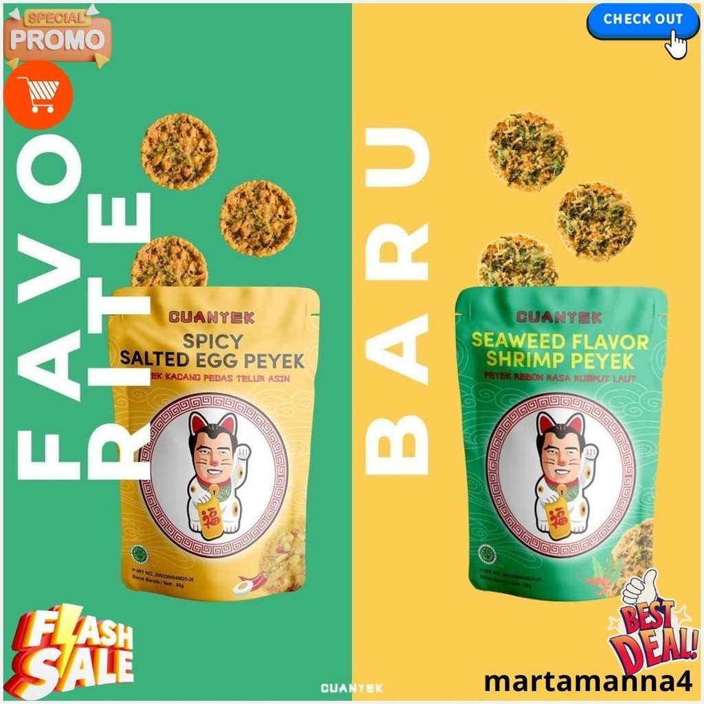 

Cuan 2A (Isi 1 Bks Salted Egg Peyek + 1 Bks Seaweed Peyek Rebon) Siap Kirim
