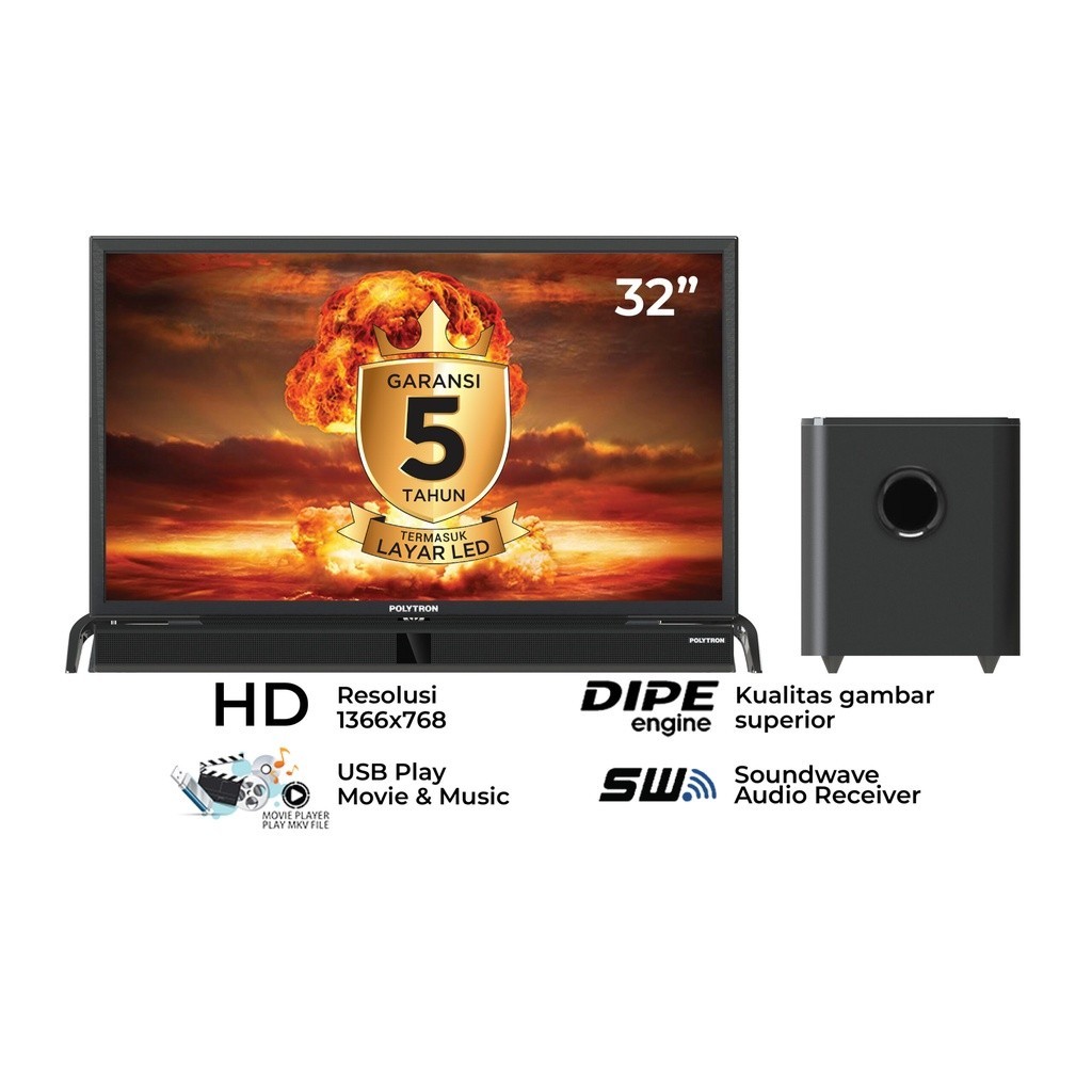 POLYTRON LED TV PLD 32BV1558 32 INCH DIGITAL TV CINEMAX SOUNDBAR