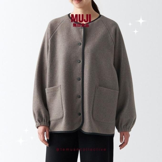 Muji Women'S Polyester Blend Fleece Cardigan - Women Soft Eucalyptus Lyocell Outer Wear Stok Terbata