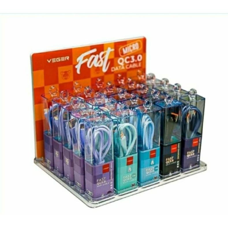 SGH - { 1 BOX 25 PCS } kabel data VEGER V160/MICRO V170/TYPE-C V180/IPHON kabel fast QC 3.0A TERLARI