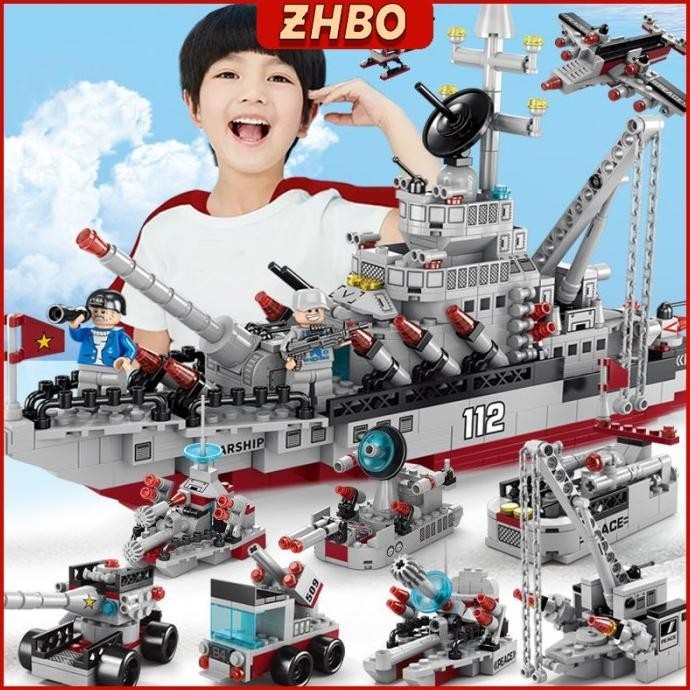 Mainan Edukasi Brick kapal induk Warship Polisi Block Susun Mainan Ana