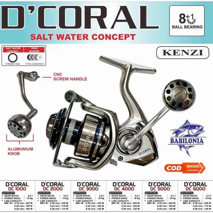 Reel Kenzi D Coral Saltwater Sw 1000 2000 3000 5000 6000 Power Handle