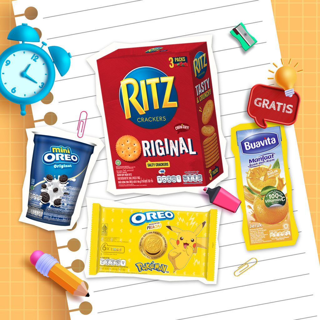 

Bundle Hemat Oreo Pokemon, Mini Oreo & Ritz Free Buavita Mini Jeruk 245ml