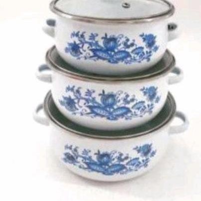 Panci Set Enamel Reoona Susun 3 Tutup Kaca