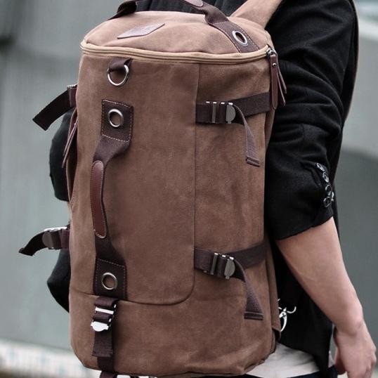 Tas Ransel Pria Kanvas Besar Barrel Tas Traveling Dakian Gunung