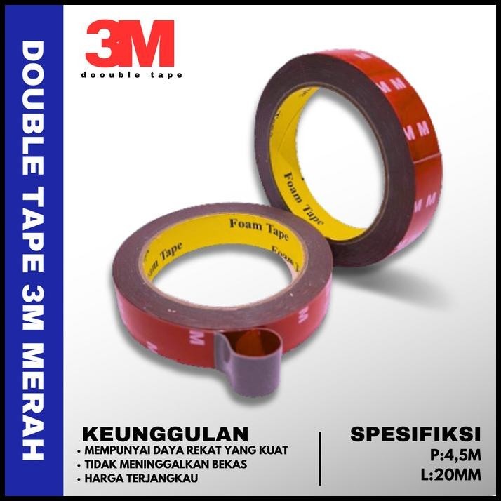 

TERBARU DOUBLE TAPE 3M 2 CM / 20MM X 4.5 METER MERAH