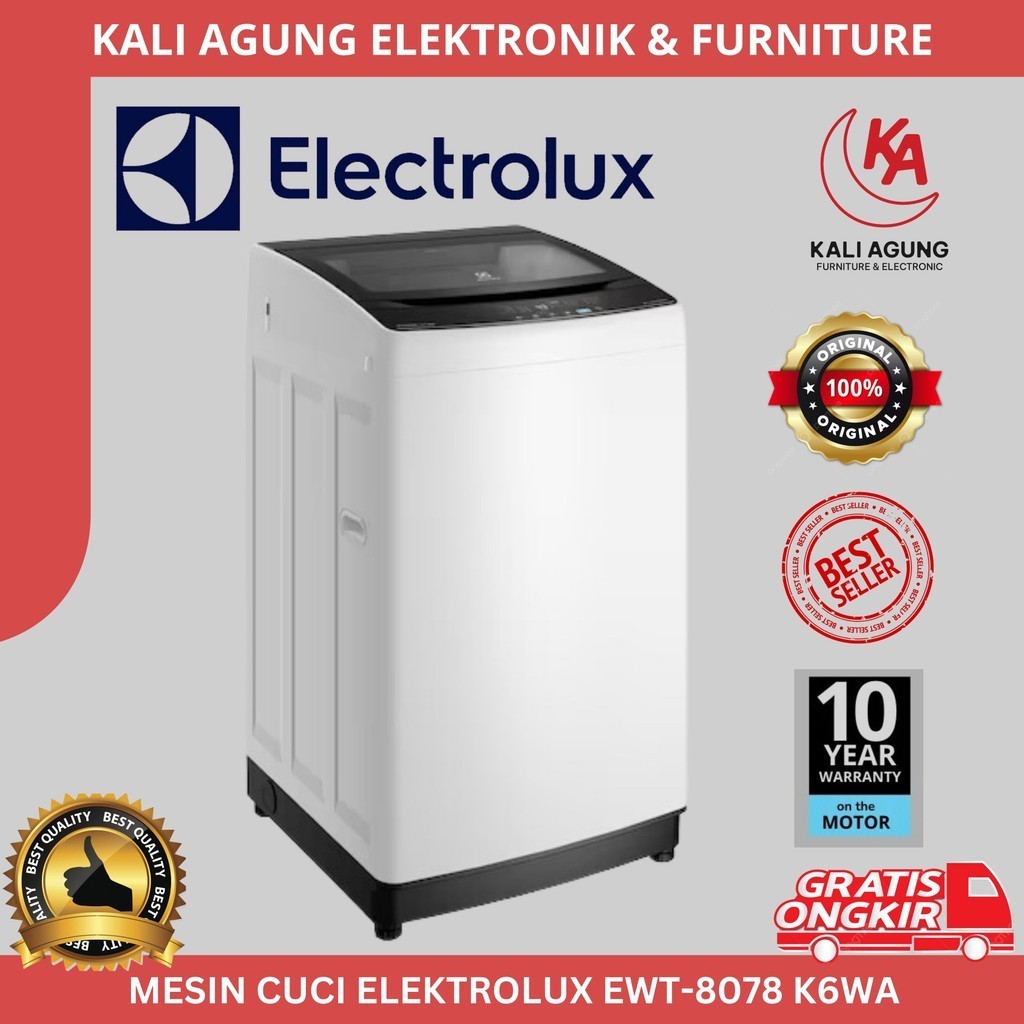 MESIN CUCI ELEKTROLUX 1 TABUNG / 8 KG / TOP LOADING / EWT 8078 / GRATIS ONGKIR SERANG KOTA