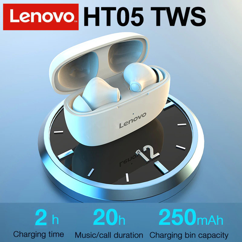 ER- Lenovo TWS Earphone Wireless Bluetooth 5.0 with Charging Dock - HT05 / henset bluetooth/henset/h