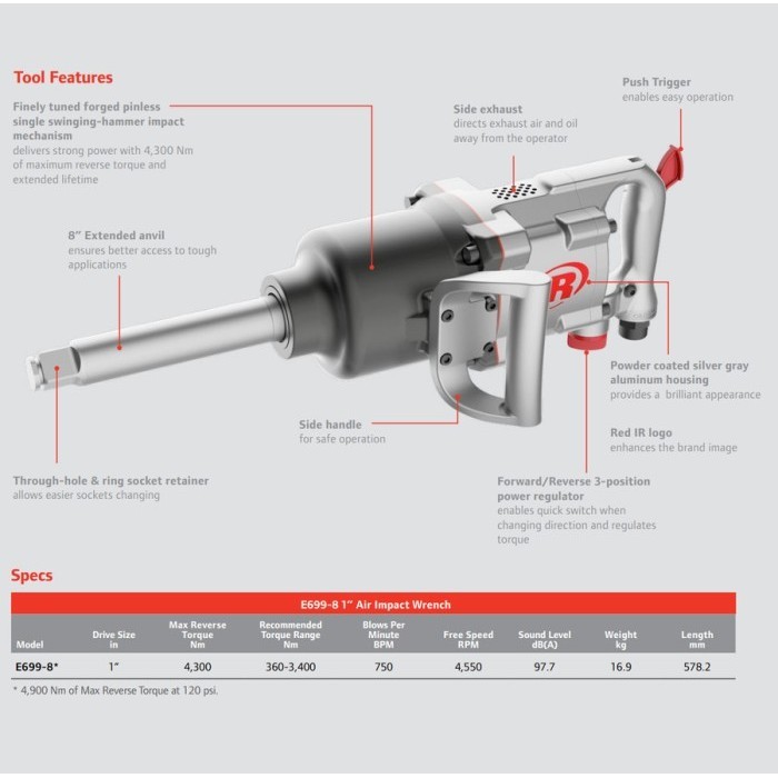 INGERSOLL RAND E699-8 PNEUMATIC AIR IMPACT WRENCH 1"